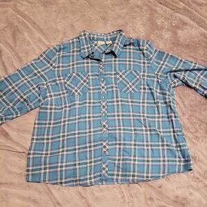 L.L. Bean Shirt Mens 2XL-EXT Blue Plaid ButtonUp Long Sleeve 100% cotton